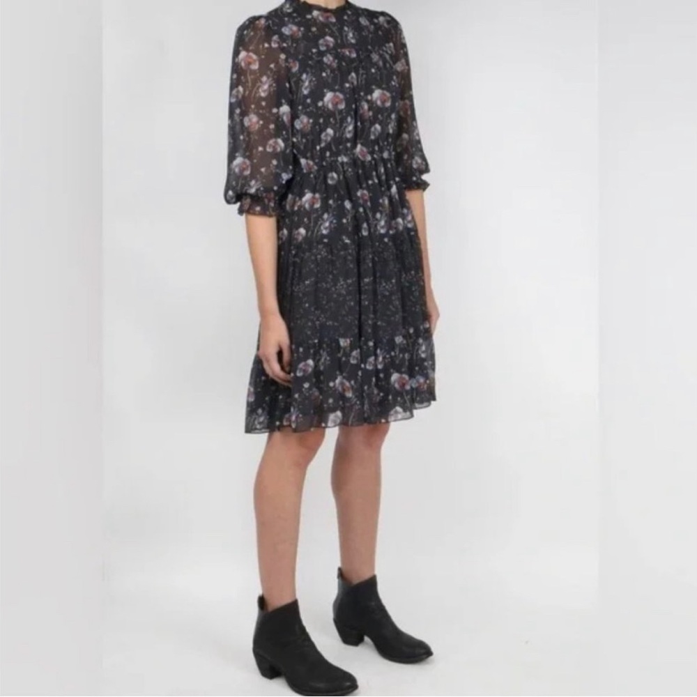 Ulla Johnson Skye Dress black blue floral tiered silk